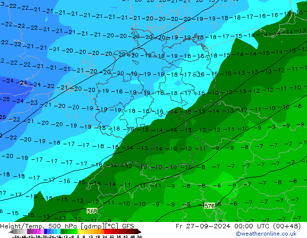 Z500/Rain (+SLP)/Z850 GFS Fr 27.09.2024 00 UTC