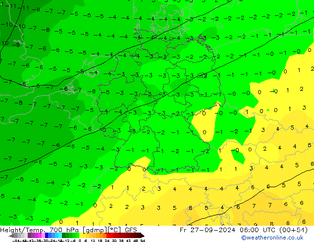 Height/Temp. 700 hPa GFS Fr 27.09.2024 06 UTC