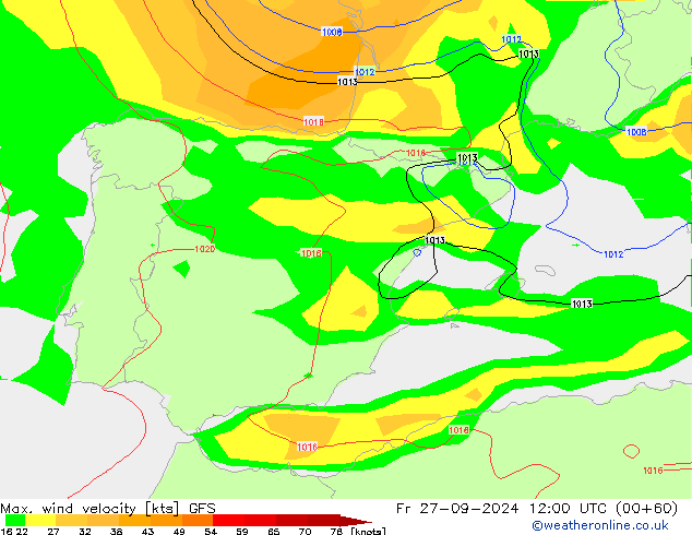 Max. wind velocity GFS Fr 27.09.2024 12 UTC