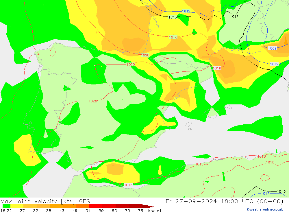 Max. wind velocity GFS Sex 27.09.2024 18 UTC