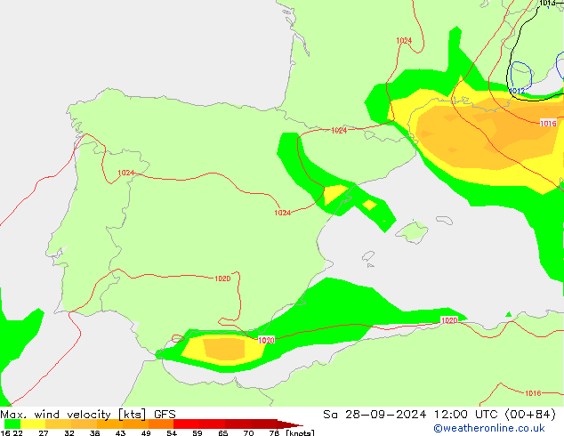 Max. wind snelheid GFS za 28.09.2024 12 UTC