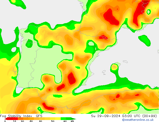 Fog Stability Index GFS Su 29.09.2024 03 UTC