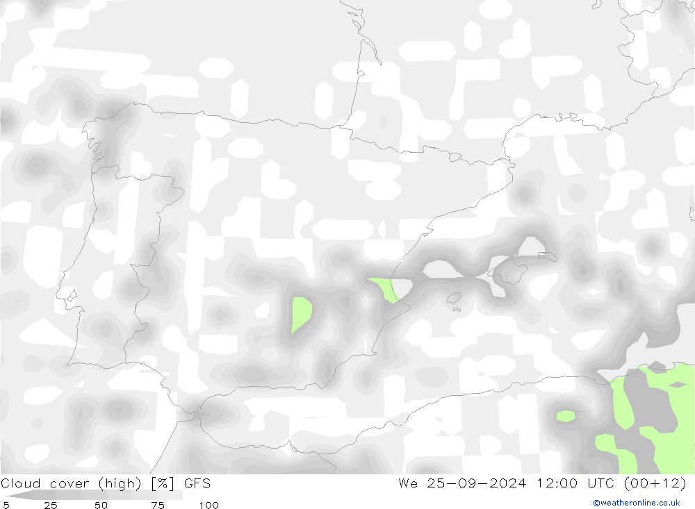 Nuages (élevé) GFS mer 25.09.2024 12 UTC