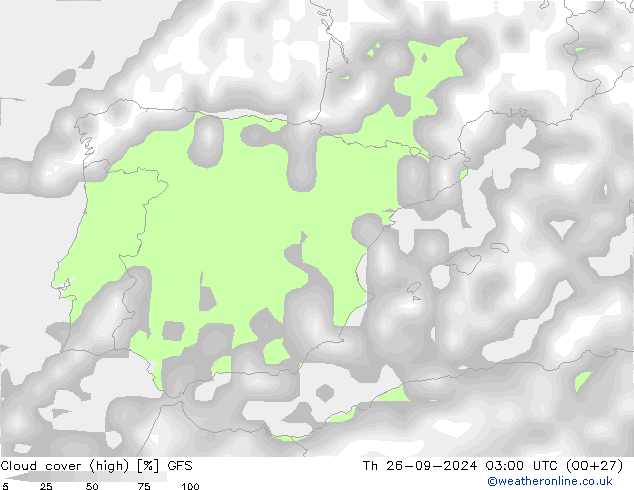 nuvens (high) GFS Qui 26.09.2024 03 UTC