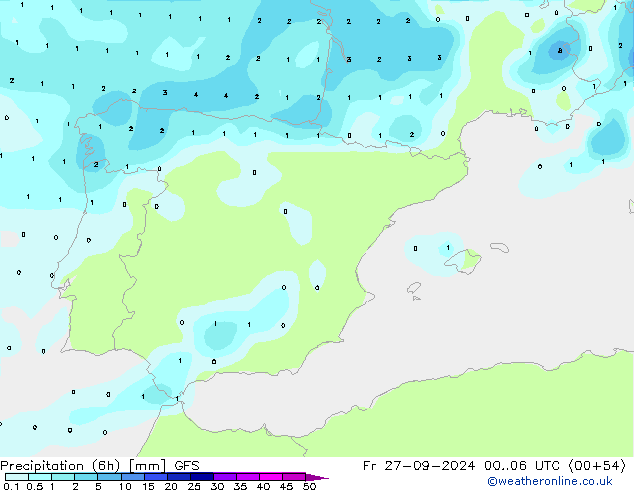 Yağış (6h) GFS Cu 27.09.2024 06 UTC