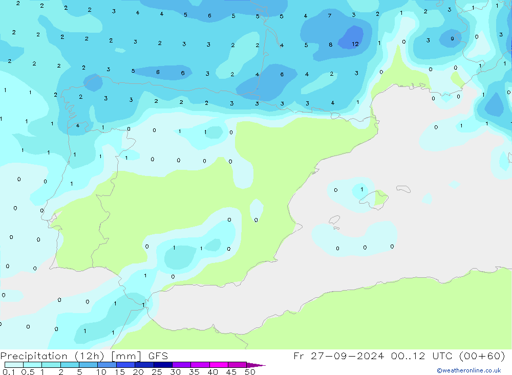 осадки (12h) GFS пт 27.09.2024 12 UTC