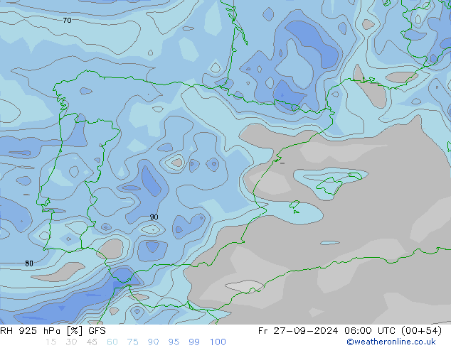 RH 925 hPa GFS Fr 27.09.2024 06 UTC