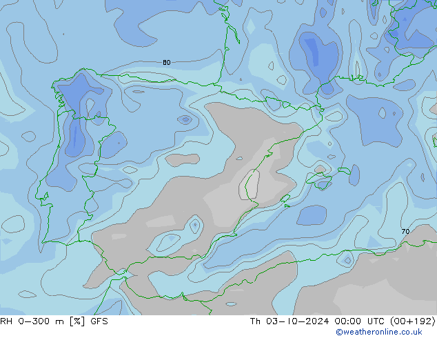 RH 0-300 m GFS  03.10.2024 00 UTC