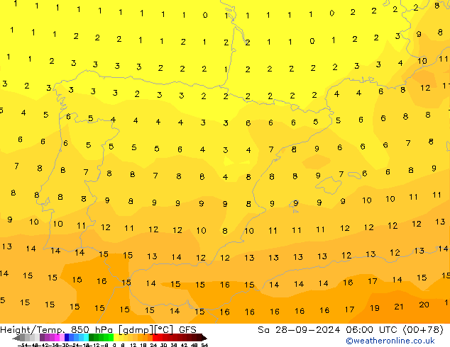 Height/Temp. 850 hPa GFS So 28.09.2024 06 UTC