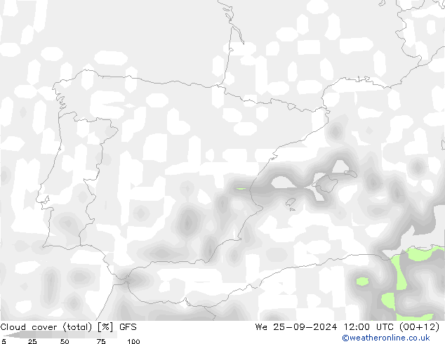 Cloud cover (total) GFS We 25.09.2024 12 UTC