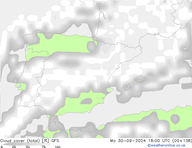 Nuages (total) GFS lun 30.09.2024 18 UTC