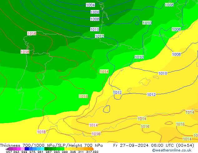 Thck 700-1000 hPa GFS Fr 27.09.2024 06 UTC