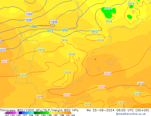 Thck 850-1000 hPa GFS We 25.09.2024 06 UTC