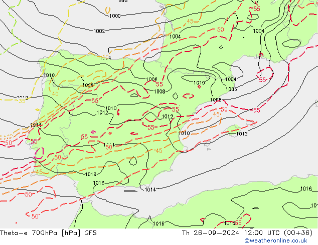 Theta-e 700hPa GFS wrzesień 2024