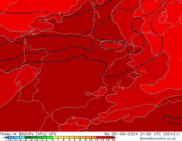 Theta-W 850hPa GFS We 25.09.2024 21 UTC