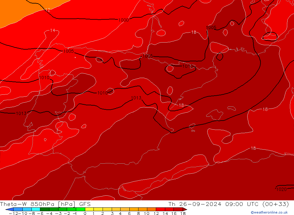 Theta-W 850hPa GFS do 26.09.2024 09 UTC