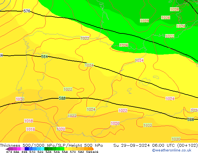 Thck 500-1000hPa GFS dim 29.09.2024 06 UTC