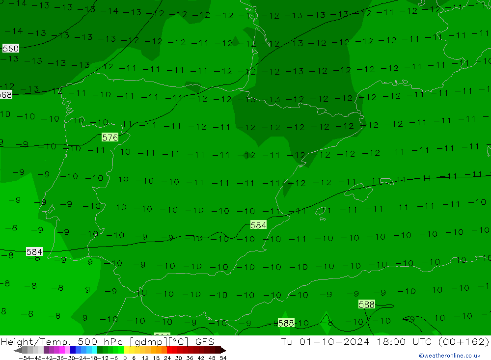 Height/Temp. 500 hPa GFS wto. 01.10.2024 18 UTC