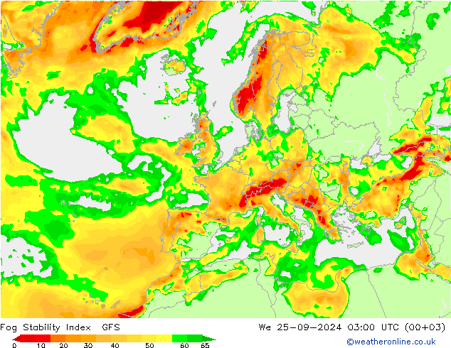 Fog Stability Index GFS wo 25.09.2024 03 UTC