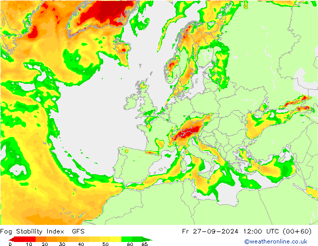 Fog Stability Index GFS пт 27.09.2024 12 UTC