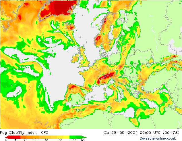 Fog Stability Index GFS Sáb 28.09.2024 06 UTC