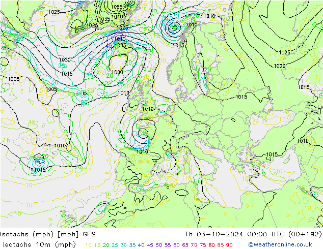 Isotachen (mph) GFS Do 03.10.2024 00 UTC