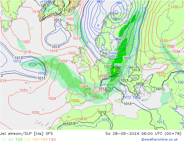 Courant-jet GFS sam 28.09.2024 06 UTC