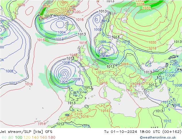 Jet stream/SLP GFS Tu 01.10.2024 18 UTC