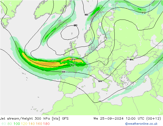 Jet stream GFS Qua 25.09.2024 12 UTC