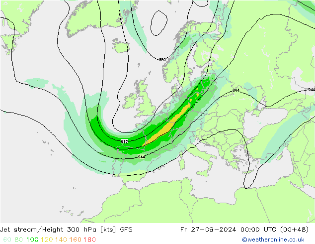 Jet stream/Height 300 hPa GFS Fr 27.09.2024 00 UTC