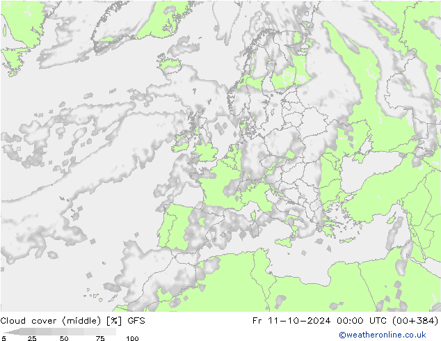 Cloud cover (middle) GFS Fr 11.10.2024 00 UTC