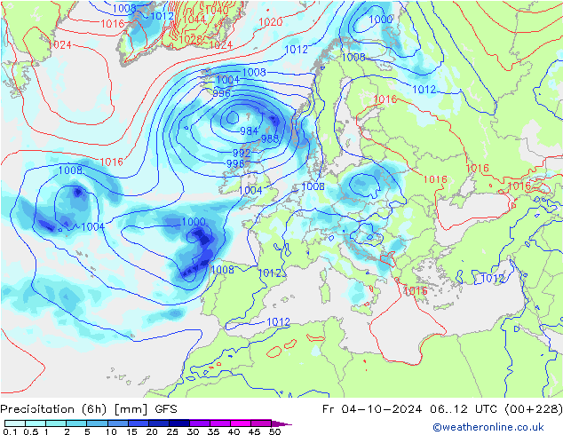 Precipitation (6h) GFS Fr 04.10.2024 12 UTC