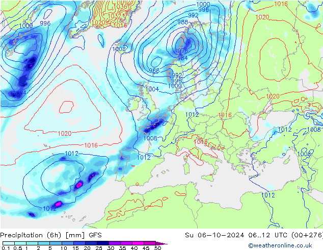 opad (6h) GFS nie. 06.10.2024 12 UTC