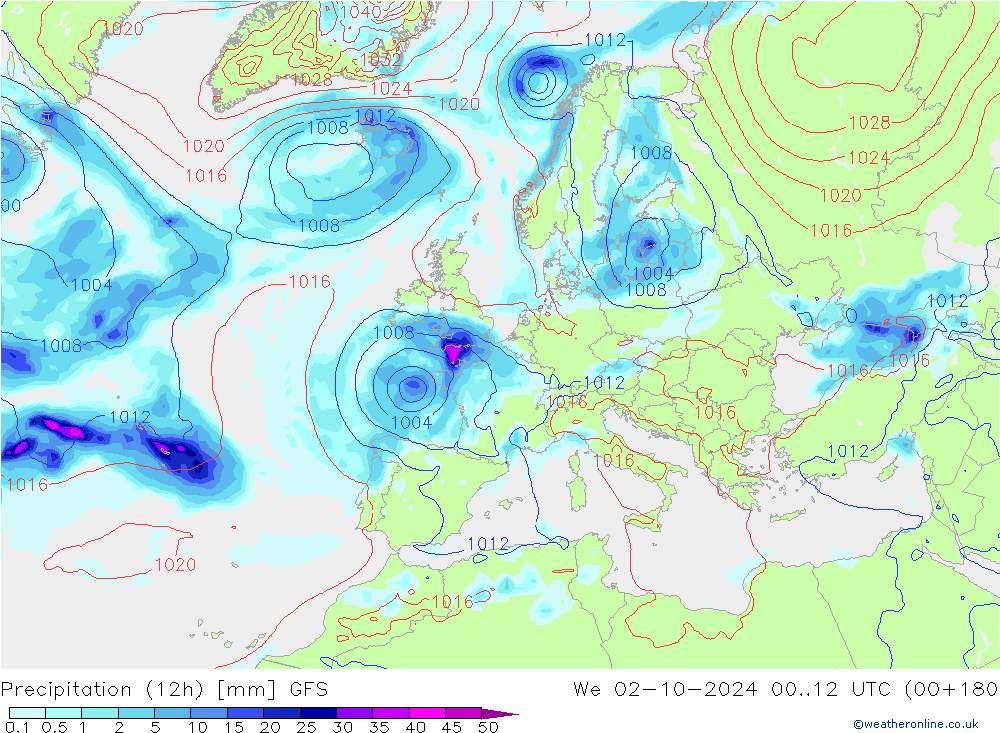 Precipitação (12h) GFS Qua 02.10.2024 12 UTC