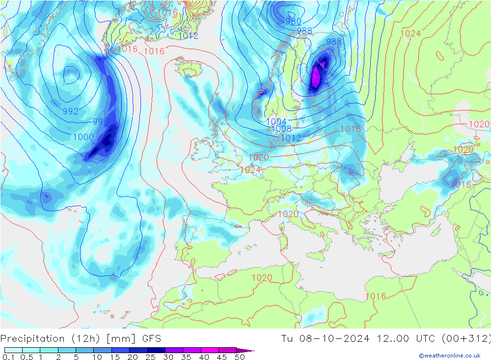 Precipitação (12h) GFS Outubro 2024