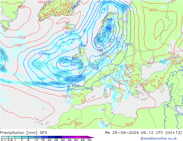 Precipitation GFS We 25.09.2024 12 UTC