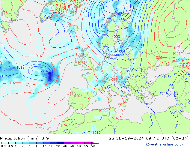 Precipitation GFS Sa 28.09.2024 12 UTC