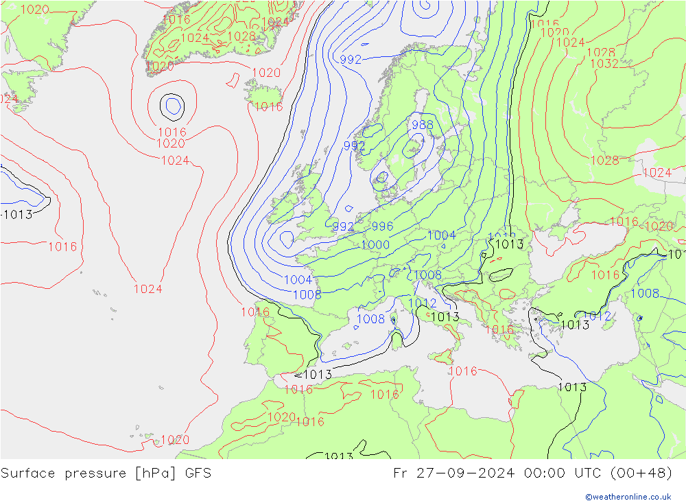 Surface pressure GFS Fr 27.09.2024 00 UTC