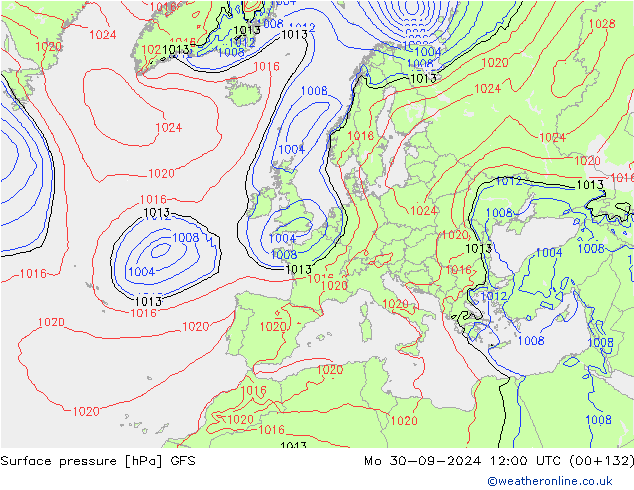 Surface pressure GFS Mo 30.09.2024 12 UTC