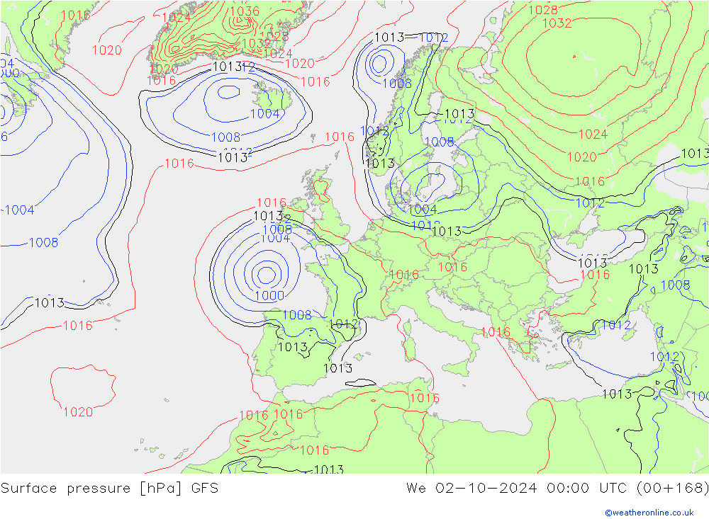 Luchtdruk (Grond) GFS wo 02.10.2024 00 UTC