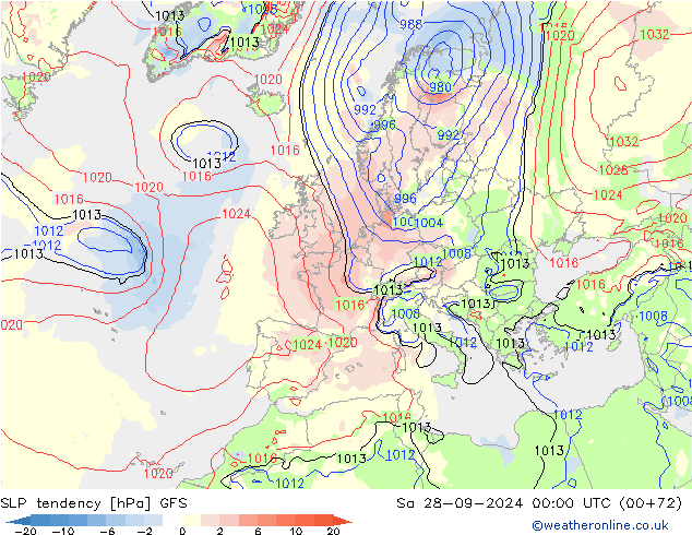 SLP tendency GFS So 28.09.2024 00 UTC