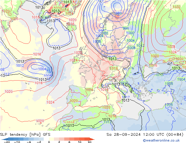 SLP tendency GFS Sa 28.09.2024 12 UTC