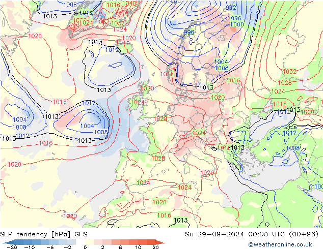 Tendance de pression  GFS dim 29.09.2024 00 UTC