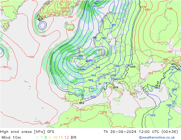 Izotacha GFS czw. 26.09.2024 12 UTC