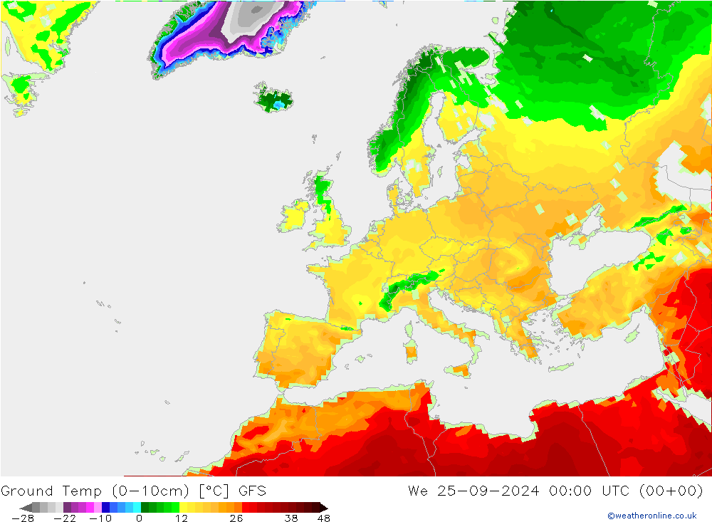 Temperatur 0-10 cm GFS Mi 25.09.2024 00 UTC