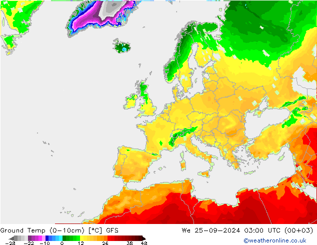 температура от 0-10 см GFS ср 25.09.2024 03 UTC