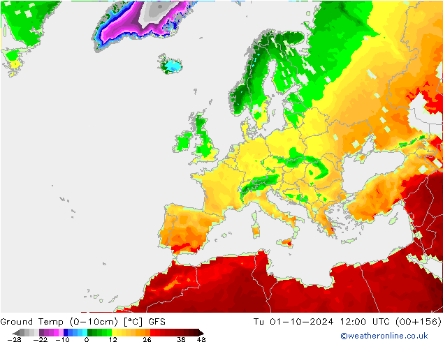 Temp. al suolo (0-10cm) GFS mar 01.10.2024 12 UTC