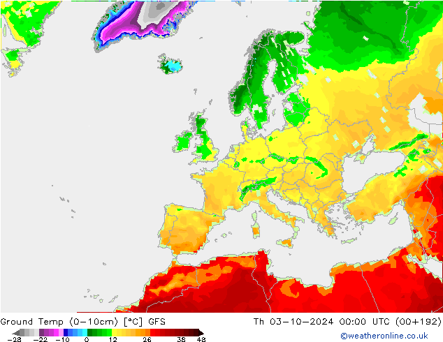 Temp. gruntu (0-10cm) GFS czw. 03.10.2024 00 UTC