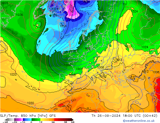 SLP/Temp. 850 hPa GFS Th 26.09.2024 18 UTC