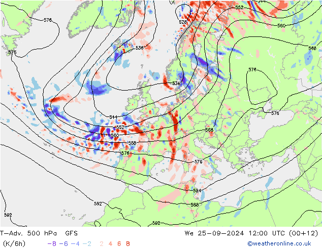 T-Adv. 500 hPa GFS mer 25.09.2024 12 UTC